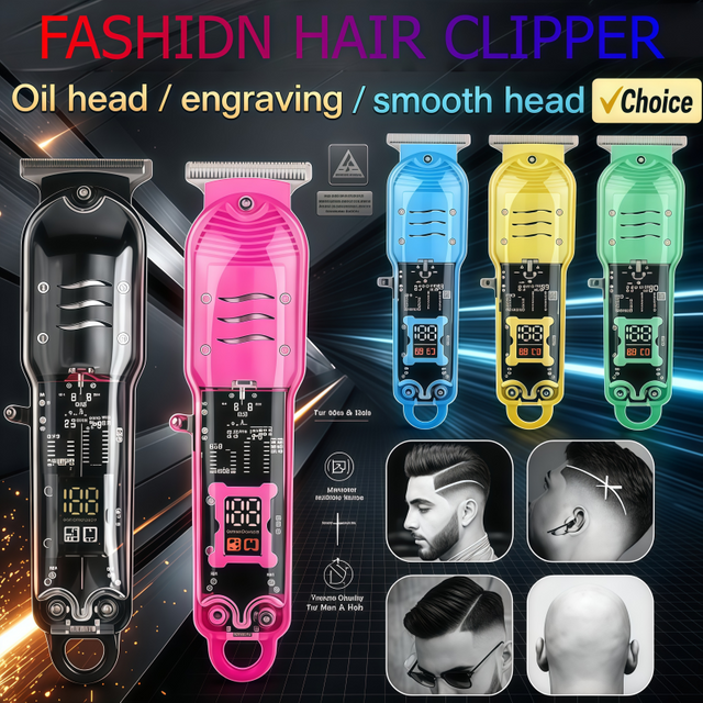 New Rechargeable Hair Clippers Professional Hair Clippers Transparent Electric Hair Trimmers for men Cordless Hair Cut Machine
