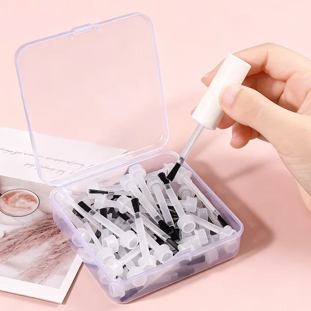 50Pcs Disposable Flat Nail Polish Brushes with Handle for Nail Polish, Gel Application Easy Replacement