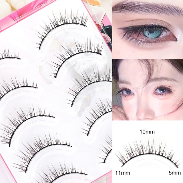 5 Pairs Manga Baby Straight Lashes Hard Band Natural Fish Tail False Eyelashes Daily Cosplay Makeup