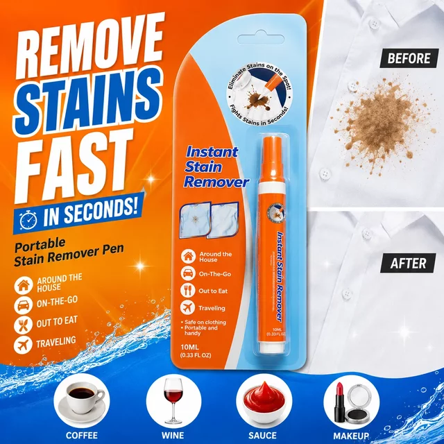 Instant Stain Remover Pen Portable Clothes Spot Cleaner for Coffee Wine Ink Sauce Makeup Fabric Stains 10ml