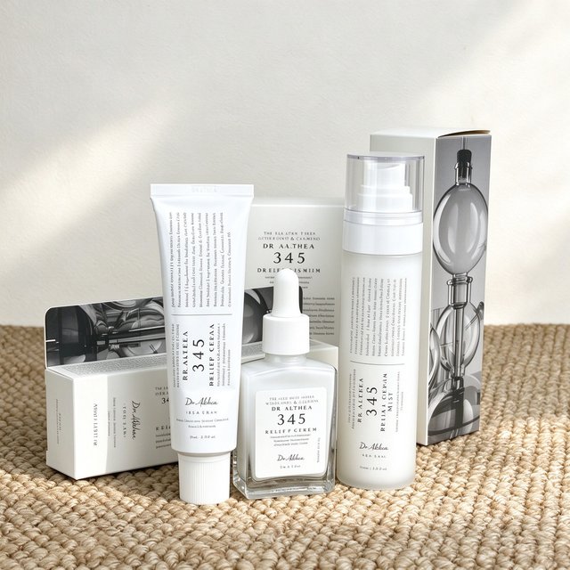 Dr Althea 345 Relief Cream Mist Serum Skincare Set Rice Bran Niacinamide Ceramide for Sensitive Skin Daily Routine for Acne-Pron