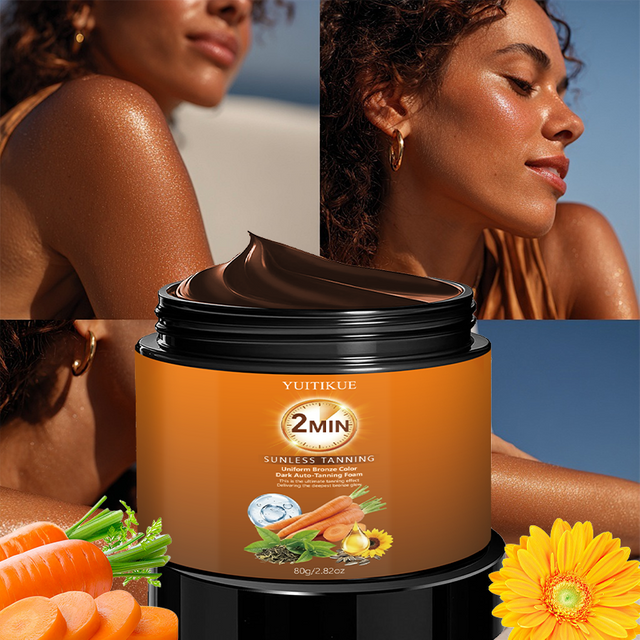 YUITIKUE Natural Carrot Extract Quick 2 Min Self Tanning Foam Sunless Even Bronze Deep Glow Hydrating Body Tanner Cream 80g