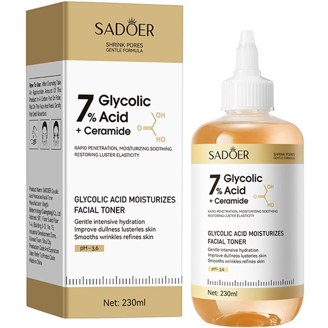 SADOER Glycolic Acid 7% Toning Serum Facial Skin Rejuvenating Moisturizing Facial Toner Firming Nourishing Face Essence SkinCare