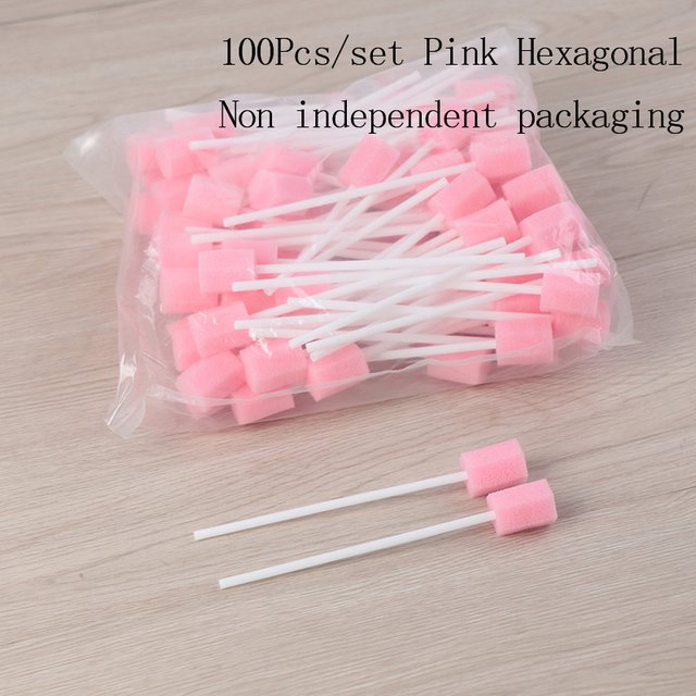 New··100pcs Disposable Oral Care Sponge Swab Tooth Cleaning Mouth Swabs With Stick