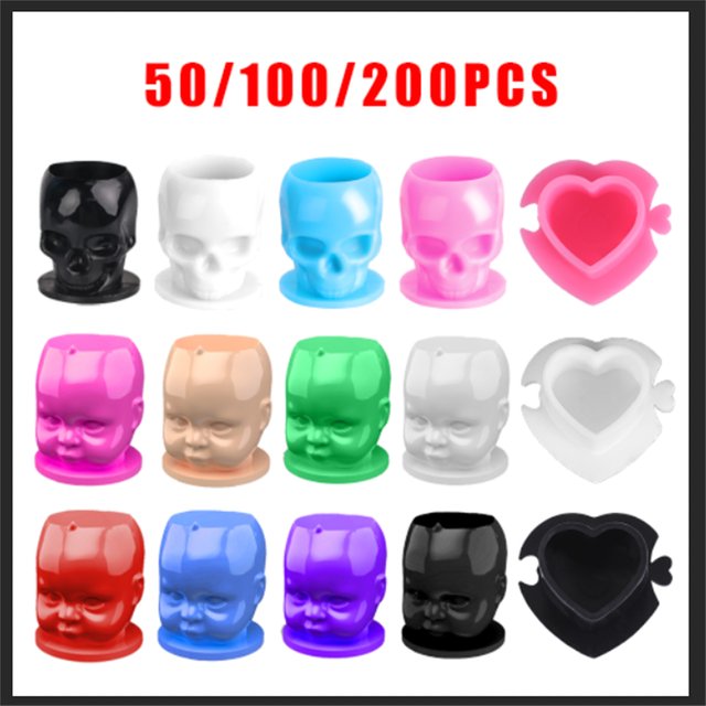 50/100/200pcs 15 Styles Disposable Microblading Tattoo Ink Cups Permanent Makeup Pigment Holder Container Cap Tattoo Accessories