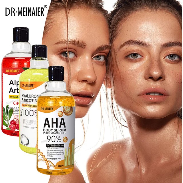 500ml AHA Hyaluronic Vitamin C Arbutin Face Body Serum Dark Spots Corrector Whitening Moisturizing Shrink Pores Repair Skin Care