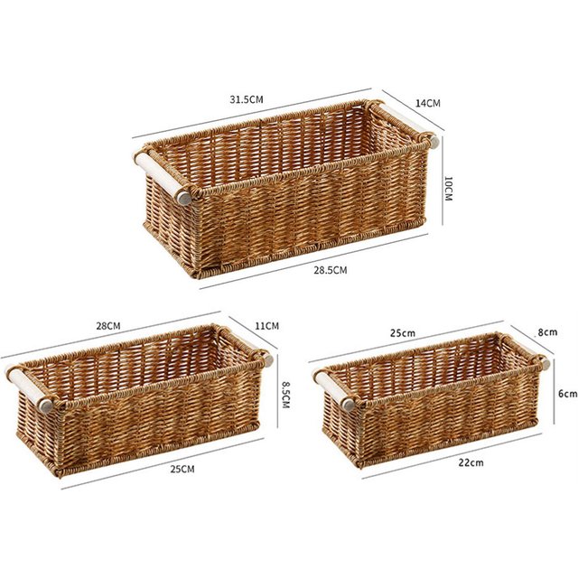 Imitation Rattan Storage Basket Perfume Tray for Organizing Rectangular Vintage for Home Coffee Table Bar Bathroom Kitchen