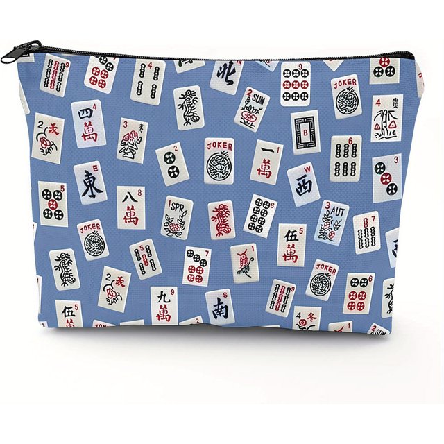 A Mahjong themed cosmetic bag- multifunctional zipper pouch, jewelry storage bag, perfect travel zipper small storage bag.