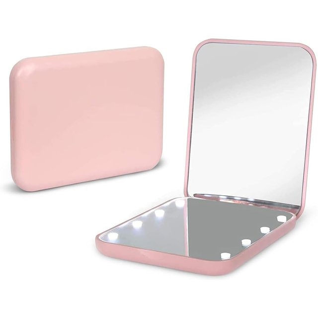 Pocket Mirror, LED Compact Travel Makeup Mirror with Light for, 2-Sided, Portable, Folding, Handheld, Small Lighted Mirror
