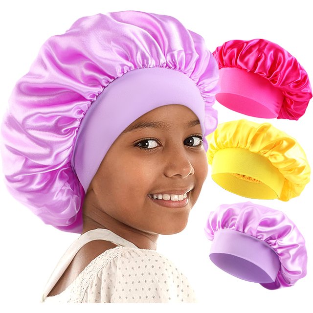Bonnet de couchage en Satin pour enfants, Turban élastique à large bande, couvre-chef, Bonnet de soins capillaires, Bonnet pour nourrissons, chapeau pour tout-petits