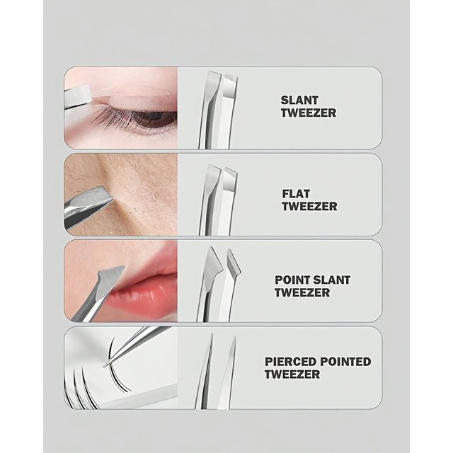4pcs Stainless Steel Tweezers Set for Sensitive Beige & Eyelid Facial Hair Removal Professional Slant Tip Beauty Tools Gifts