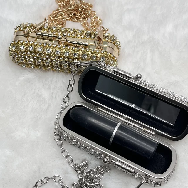 High Quality Metal Lipstick Bags for women Fashion Chain Single Bag Designer Full Diamond Dinner Bag Cute Satchel