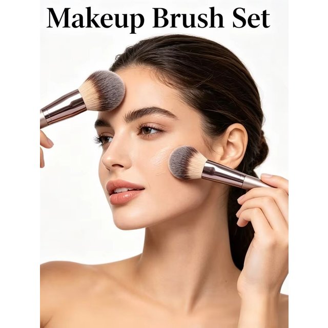 Makeup Brush Set 10PCS Champagne Gold Brushes Vegan Cruelty-Free Bristles All-in-One Full Face & Eye Makeup Kit