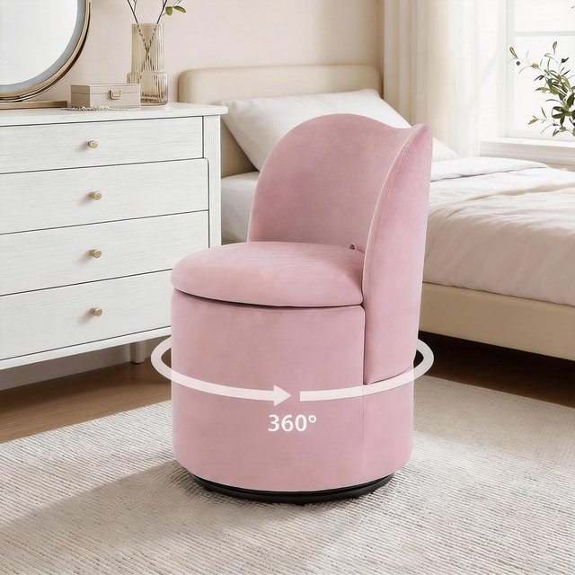 360°Swivel Vanity Chair Dining Chairs with Storage,Upholstered Makeup Stool with Back, Sherpa Dining Chair, Swivel Accent Chair