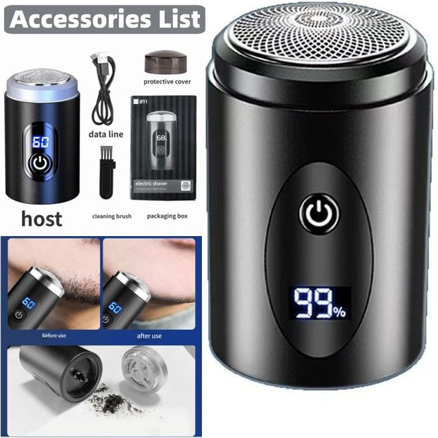 211-Portable Travel & Home Washable Electric Razor - USB Mini Men's Shaver with Alloy Body & Digital Display
