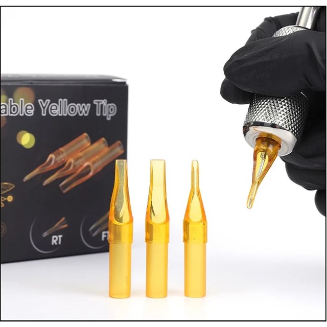 Disposable 50Pcs RT/FT Tattoo Nozzle Tips Yellow Plastic Steriled Assorted Permanent Makeup Needle Tubes Supplies