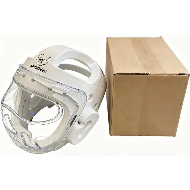 Casque de compétition de karaté blanc homologué WKF avec masque facial, protection sportive, adapté aux hommes et aux femmes