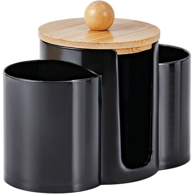 3-in-1 Design Cotton Round Pad Holder Dustproof Multi-Functional Cotton Swab Box Bamboo Lids Plastic Makeup Organizer Home Use