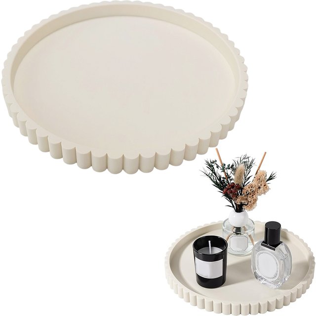 Round Silicone Decorative Tray, Scalloped Edge Catchall Tray, Desktop Storage Organizer for Kitchen Utensils, Cosmetics