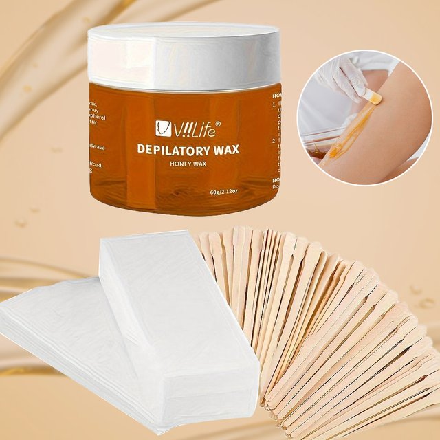 Viilife Depilatory Wax Hair Removal Sugaring Cold Sugar 60g Kit Natural Painless For Arm Leg Facial Underarm
