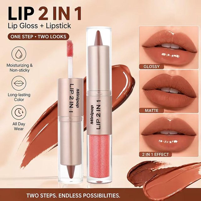 Black Brown Tapered Lip Liner Contour Pencil Double Head Mirror Plumping Lip Glaze Crystal Gloss Sexy Red Lips Tint Makeup
