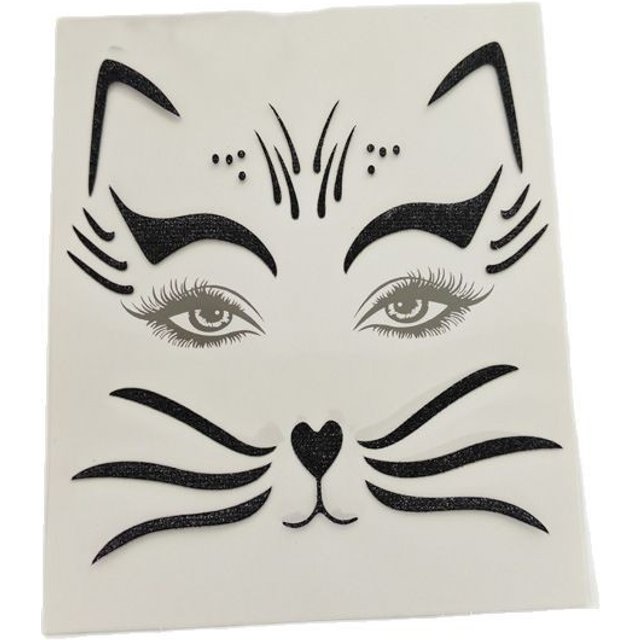 1 feuille d'autocollants pour visage de chat noir, maquillage pour le visage auto-adhésif, adaptés à la décoration de fête, autocollants pour fête de mascarade