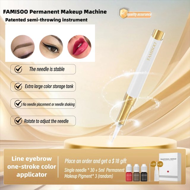 FAMISOO Semi Permanent Makeup Tattoo Machine Microblading Pen Lip Tattoo Machine For Eyeliner EyeBrows Lip Give Away 30 Neddles