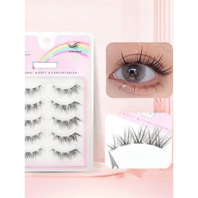 5 pairs Fox Eye False Eyelashes - Light Smoky Makeup, Slanted and Curling Eye End Extensions