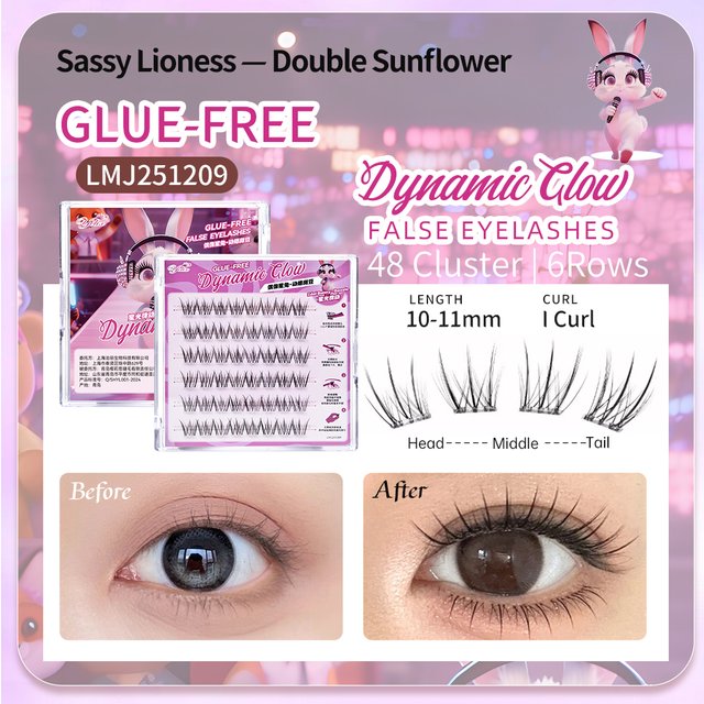 Yelix Big Eye Cute Rabbit-Style DIY Lashes Extension Glue-free Convenient Cluster Eyelash Volume Segmented Lashes Makeup Tools