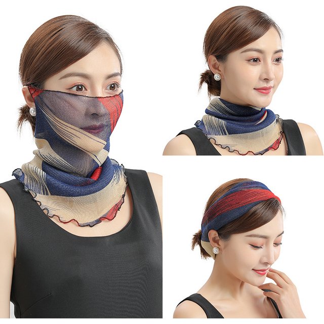 Floral Women Face Mask Chiffon Summer UV Protection Driving Face Scarf Outdoor Hiking Ear Loops Shopping Breathable Ladies Veil