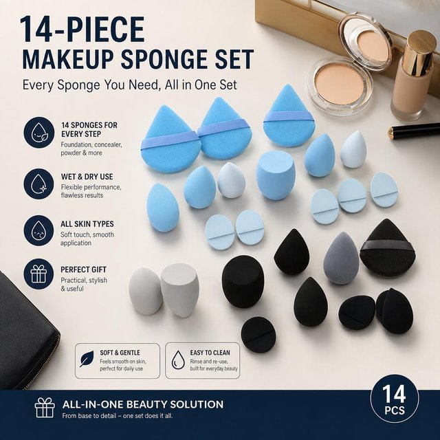 14Pcs/Set Makeup Sponge Powder Puff for Foundation Blending Cosmetic Tools Beauty Accessories Soft Sponge Beauty Egg