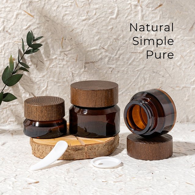 Pot de crème en verre avec couvercle en bois marron, 2 pièces, 15/30/50g, pour crème faciale, crème pour les yeux, Essencecre, emballage cosmétique, naturel, Simple, vide