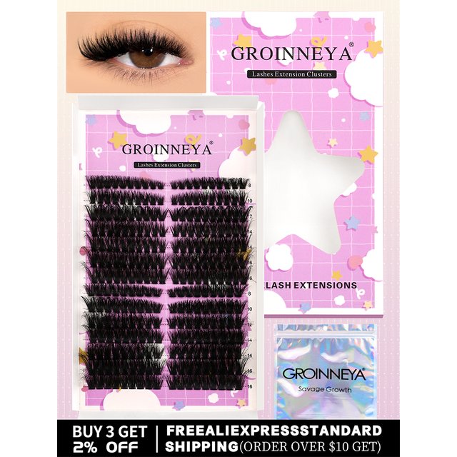 GROINNEYA Cluster Lashes Kit Fluffy Individual Lashes Volume Mixed Tray Faux Mink Lashes Eyelash Extension Makeup