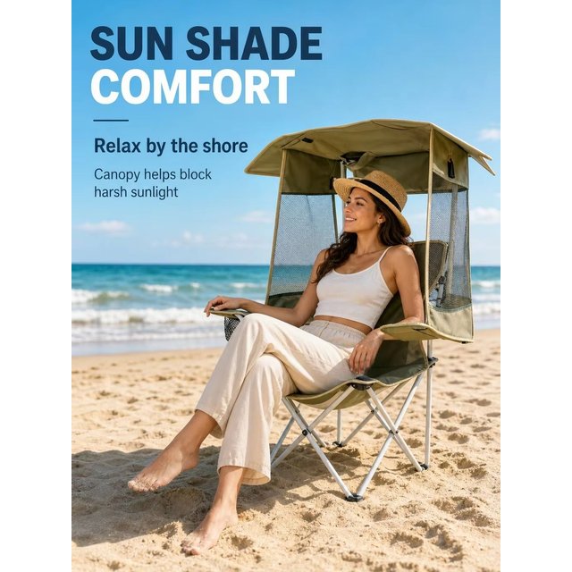 Selected Outdoor Three Sided Curtain Folding Chair Sunshade Chair Picnic Camping Chair Fishing Chair Sunscreen Beach Chair