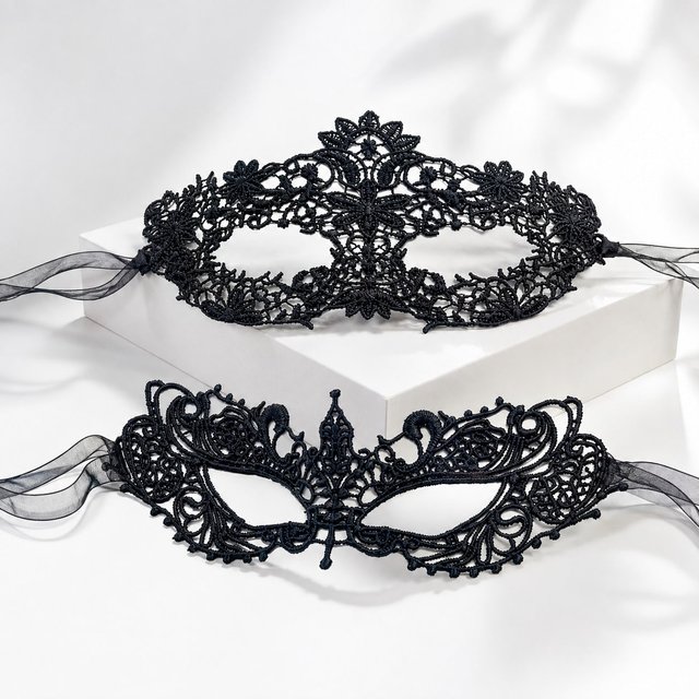 2pcs Fashion Black Lace Face Mask for women Girls Party Hair Accessories