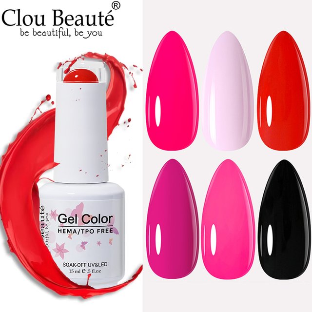 Clou Beaute 15ml Red Color Gel Polish Vernis Semi Permanent UV Varnish Gel Nail Polish Hema TPO Free Nails Art Manicure TOP BASE
