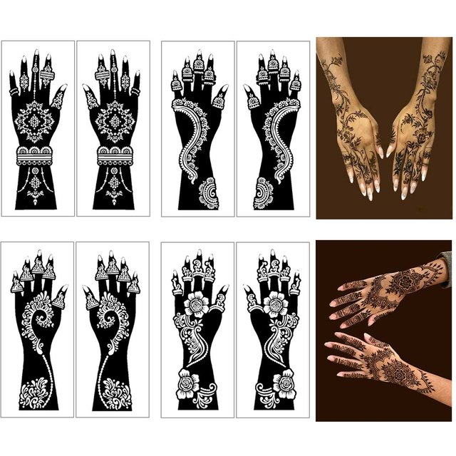 8Sheets Hollow Tattoo Stencil Stickers Kit, Temporary Tattoo Templates for Glitter Painting for Hand Forearm DIY Body Art Makeup