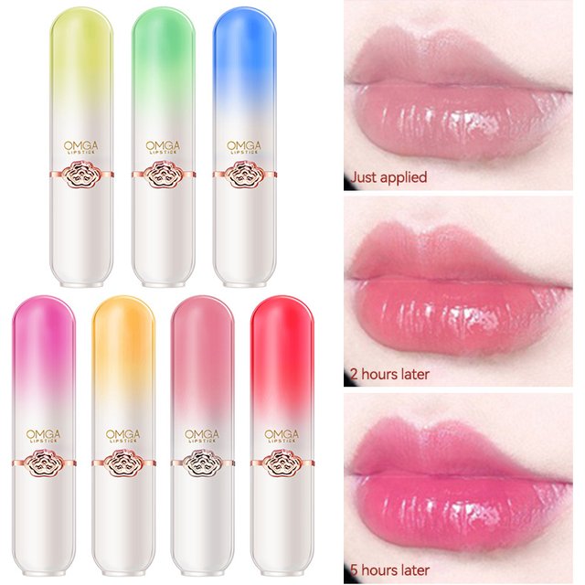 OMGA Color-Changing Lip Balm Jelly Lipstick Moisturizing Waterproof Hydrating Temperature-Sensitive Peach Flavor,Smooth Lips