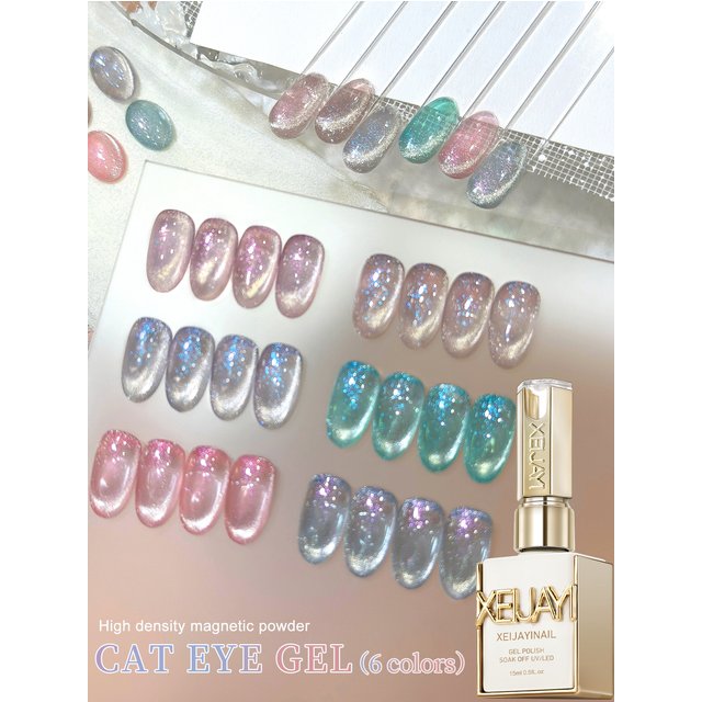XEIJAYI 6-Color 15ml Colorful Cat Eye Gel Nail Polish Set in Multiple Colors Soak Off UV/LED Cat Eye Gel Nail Polish
