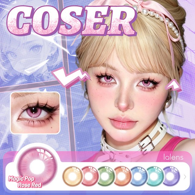 VISUASHOW Magic Pop Pink Anime Cosplay Colored Contact Lenses 6 Months Disposal Big Eye Soft Lens Natural Cosmetic For Coser