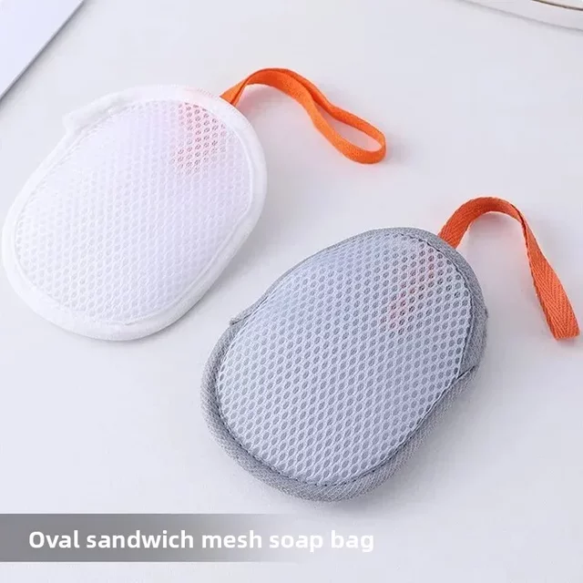 Sandwich Soap Net Bag Double Sided Soap Bubble Net Bath Foaming Mesh Facial Cleanser Lather Pouch for Shower and Face Wash