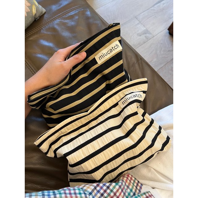 Classic Striped Canvas Women's Cosmetics Skin Care Products Storage Bag Simple Temperament Girls Cosmetic Bag Portable