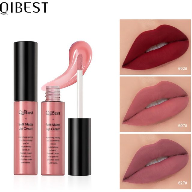 QIBEST Sexy Velvet Matte Lip Gloss Liquid Lipstick Lipgloss Beauty Red Nude Waterproof Long-lasting Lip Stain Makeup for women