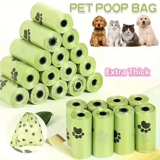 Sac poubelle biodégradable pour animaux de compagnie, sacs de merde de chien en vrac, sac de caca parfumé Biobase, distributeur de merde de chien dégradable, outils de nettoyage