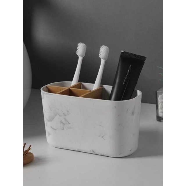 Multi-Slot Toothbrush Holder Toothpaste Storage Cosmetic Storage Bathroom Counter Organizer Plastic Desktop Storage Box Home