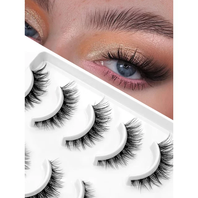 Veltrinay Cat Eye Lashes Soft Natural Faux Mink Eyelashes Fake Lashes Natural Look Wispy Winged End Eye Elongated Makeup