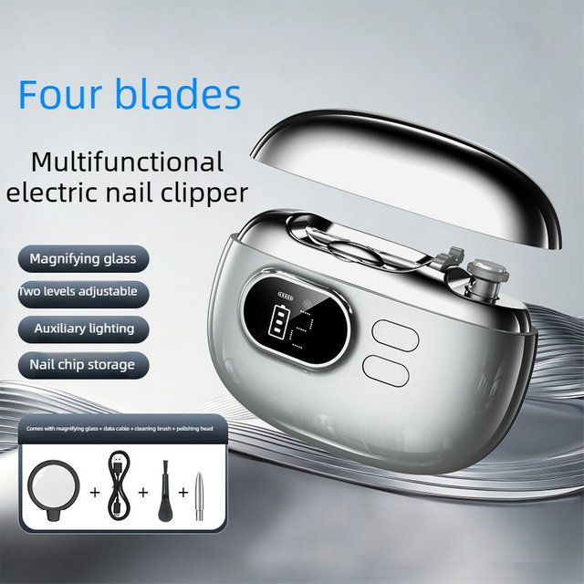 Electric Nail Clipper 2 in 1 Nail Trimmer Polisher Digital Display Alloy Blade USB Rechargeable Portable Manicure Nail Care Tool