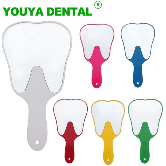 1PC Dental Mouth Mirror Tooth Shaped Mirror Handheld Unbreakable Plastic Makeup Mirror Dental Accessories Dentist Gift