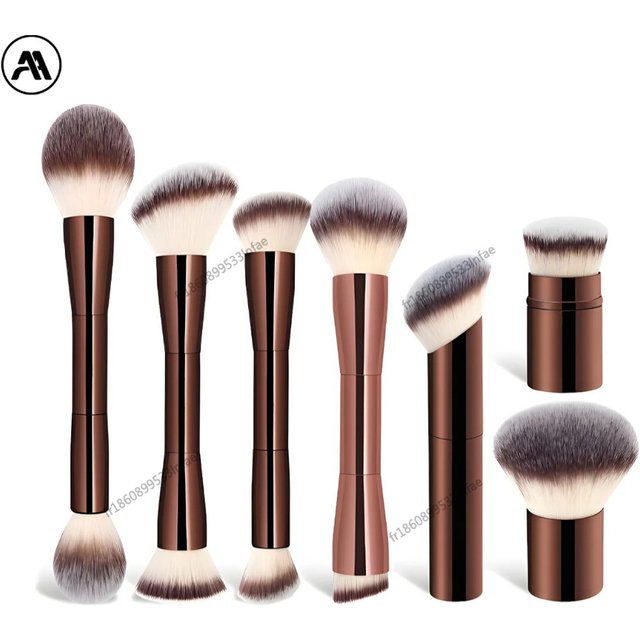 Nouveau ensemble de pinceaux de maquillage à double extrémité 7 pièces-Kit de pinceaux professionnels pour fond de teint, poudre et Blush