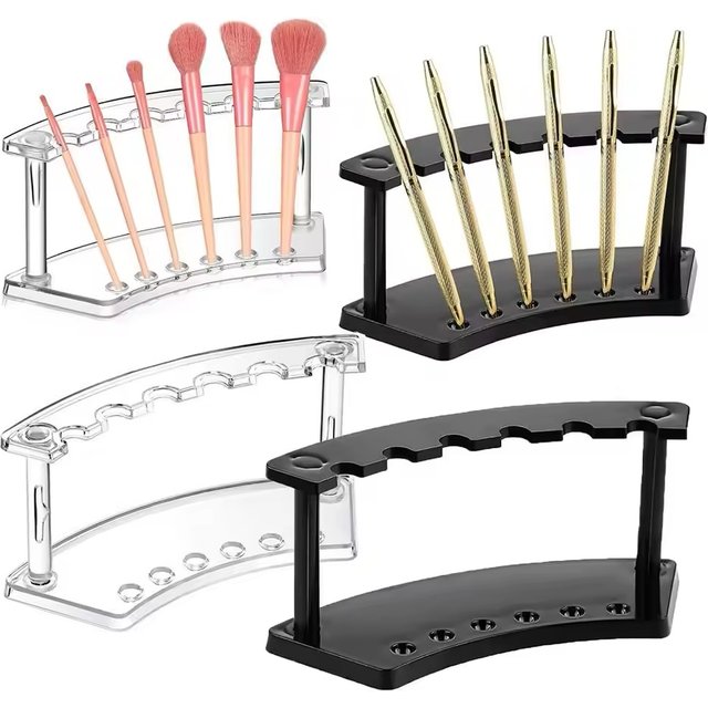 Vertical 6-Slot Pen Holder, Transparent Plastic Display Stand, Pencil Holder, Eyebrow Pencil Holder, Makeup Brush Holder